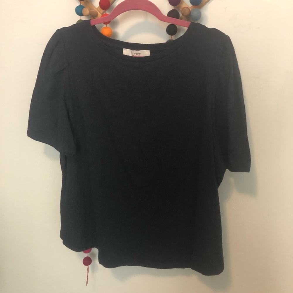 SOLD Navy puff sleeve lace textured tee. Brand new